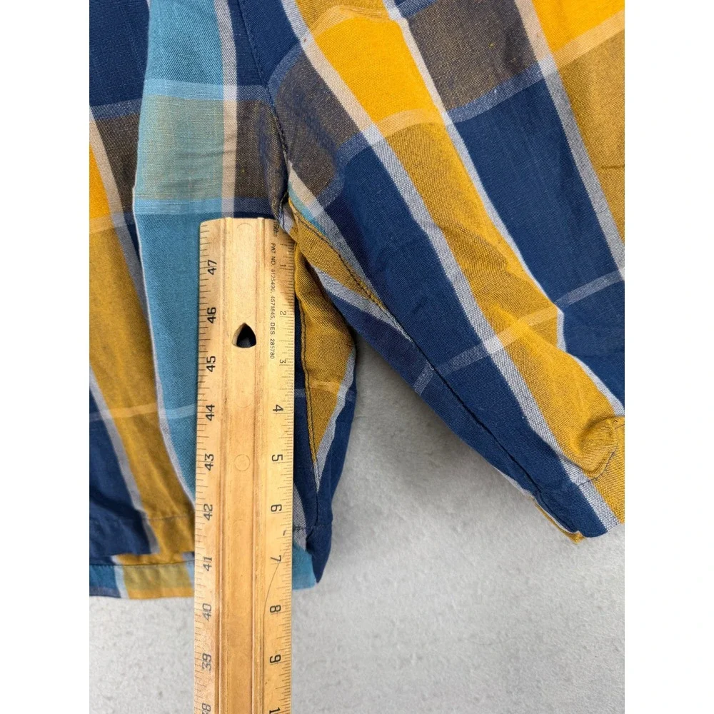 Tommy Bahama Mens Plaid Linen Blend Shorts Blue Yellow Size 40 Flat Front